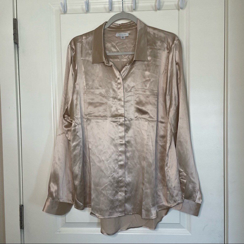 100% silk bronze garnet hill burton down collard top